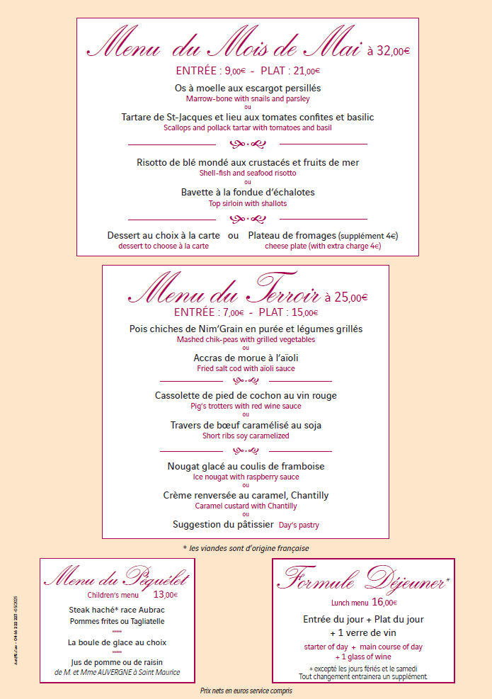 menu mai 25